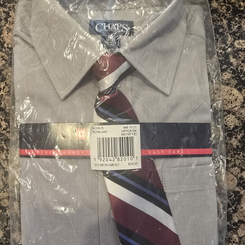 Chaps Gray Dress Shirt with Striped Tie